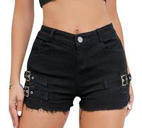 FEOYA Ripped Jeans Shorts for Women High Waist Sexy Denim Shorts Stretch Hot Pants Casual Club Party Raw Hem Denim Jean Shorts with Pockets 02 Blk L