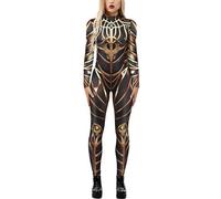 FEOYA Skeleton Costume Halloween Women Party Costume Skull Print Jumpsuit Outfit Scary