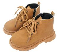 FEOYA Toddler Kids Ankle Boots Leather Waterproof School Boots Lace Up Side Zipper Shoes Autumn Winter Short Boots 8 UK Child