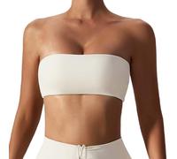 FEOYA Underwire Seamless Bralette for Women Unlined Padded Crop Tops Causal Strapless Bandeau Bra Lightweight Wireless Tube Top White S