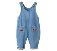 FEOYA Unisex Baby Denim Dungarees Button Overalls Toddler One Piece Cotton Jumpsuit with Pockets Girls Boys Loose Solid Soft Pants Trousers for 9-18 Months