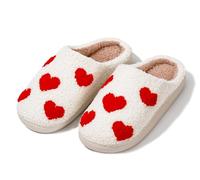 FEOYA Valentine's Day Slippers Women's Soft Plush Slippers Fuzzy Cushion Slippers with Big Heart Cute Letters Warm House Slippers Red Heart 4-5