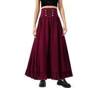 FEOYA Vintage Swing Skirt Edwardian Retro Skirts with Detachable Drawstring Women's High Waist Skirts Cosplay Party Costume Red