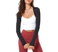 FEOYA Women Cropped Shrug Sun Protection Cooling Shrug Open Front Sun Sleeves Bolero Jacket, New Black, Small