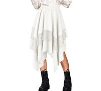 FEOYA Women Medieval Renaissance Skirt Pirate Layered Skirts Gothic High Low Steampunk Skirt Asymmetrical Skirts 3XL White