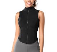 FEOYA Women Sleeveless Athletic Tank Top Shirts Full Zip Up Tshirt for Yoga Running Fitness Exercise, Black, X-Large