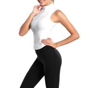 FEOYA Women Sports Vest Full Zip Sleeveless Yoga Tops Slim Fit Workout Gym Crop Tops Stand Collar Gym Sleeveless Shirts Quick Dry Activewear White XL