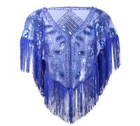 FEOYA Women's 1920s Shawl Sequin Beaded Evening Cape Flapper Shrug Retro Tulle Tassel Shawls Vintage Mesh Fringe Shawl Wraps Shiny Short Fringed Art Deco Wrap Bridal Party Wedding Gatsby Royal Blue