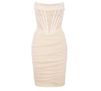 FEOYA Women's Bodycon Tube Top Dress Summer Ruched Clubbing Dresses Mesh Tulle Strapless Mini Dress Sexy Fishbone Skirt Casual Backless Short Skirts Club Cocktail Party Solid Color B White XL