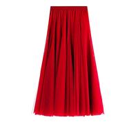 FEOYA Women's Casual Petticoat A-Line Tulle Skirt Elegant Tiered and Pleated Vintage Swing Skirt Red