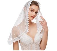 FEOYA Women's Catholic Mass Mantilla Veils Peony Embroidery Spanish Style Triangle Head Covering Lace Veils for Church B2