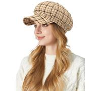 FEOYA Womens Coco Tweed Newsboy Caps Vintage Beret Painter Hat Visor Baker Boy Gatsby Cabbie Hat Classic Autumn Spring Winter Yellow