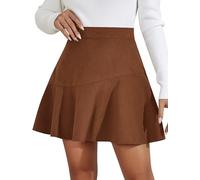 FEOYA Women's Corduroy Pleated Skirt Ruffle Mini Skirt for Women Ruffled Short Skirt Pleat High Waisted Skirts Brown XL Warm Stretch A Line Dress Autumn Winter Fall