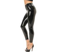 FEOYA Women's Faux Leather Leggings High Waisted Shiny Leggings Slim Fit Wet Look Trousers Metallic PU Leather Tight Pants Pull On Stretch Skinny Leggings Plus Size Summer Spring Autumn A Black XL