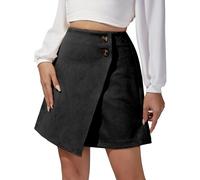 FEOYA Women's Faux Suede Mini Skirt Short Side Split Bodycon Skirts for Women High Waisted Zip Up Irregular Sexy Skinny Skirt Stretch Slim Fit A Line Dress Solid Autumn Winter Spring Warm Black M