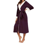 FEOYA Womens Fleece Hooded Bathrobe Dressing Gown Robe Womens Supersoft Nightgown Long Robe with Two Side Pockets and Belt Cosy Loungwear Purple M
