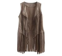 FEOYA Women's Gilet Fringe Vest Tassel Waistcoat Open Front Cardigans Faux Suede Sleeveless Jacket Coat Retro Vintage Hippie Gilet Plus Size Casual Loose Lapel Vest Top Spring Autumn Winter Beige 3XL