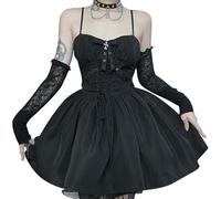 FEOYA Women's Gothic Dress - Black, Size M, V-Neck, Sleeveless, Mini, Lace Up, High Waist, A Line, Solid, Gothic & Fantasy, Halloween, Dress