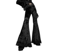 FEOYA Womens Gothic Flared Velvet Trousers Black S High Waisted Bell Bottoms See Through Lace Flare Trousers for Women UK Holllow Out Skinny Slim Fit Punk Goth Pants Streetwear Halloween Leggings Yoga
