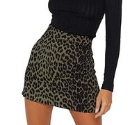 FEOYA Women's High Waist Bodycon Skirt Short Faux Suede Leopard Print Skirt Ladies A Line Skinny Split Mini Skirts Dark Green S