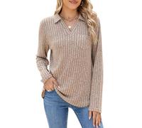 FEOYA Women's Jumpers Plus Size Ladies Jumpers for Women Lightweight Knit Jumpers V Neck Sweaters Casual Sweatshirts Tshirt Pullover Plain Tops Ladies Long Sleeve V-Neck Tops Khaki M