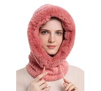 FEOYA Womens Knitted Balaclava Hat Fleece Hood Winter Hat with Neck and Face Cover Mask Warmer Thick Winter Hat for Outdoor Cycling Skiing A-red