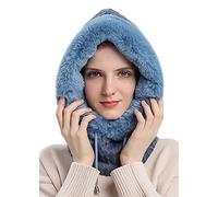 FEOYA Womens Knitted Balaclava Hat Fleece Hood Winter Hat with Neck and Face Cover Mask Warmer Thick Winter Hat for Outdoor Cycling Skiing A-Green