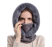FEOYA Womens Knitted Balaclava Hat Fleece Hood Winter Hat with Neck and Face Cover Mask Warmer Thick Winter Hat for Outdoor Cycling Skiing A-Gray