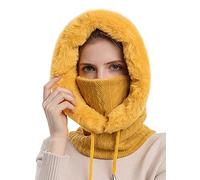 FEOYA Womens Knitted Balaclava Hat Fleece Hood Winter Hat with Neck and Face Cover Mask Warmer Thick Winter Hat for Outdoor Cycling Skiing A-Yellow