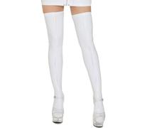 FEOYA Women's Leather Stockings Opaque Oil Shiny Thigh High Hosiery Stocking Glossy Pantyhose Sockings for Party Club, White, L