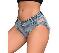 FEOYA Women's Low Rise Thong Hot Jean Short Triangle Mini Hot Pants Party Micro Denim Shorts Panties B-blu L