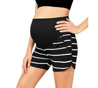 FEOYA Womens Maternity Shorts Over The Belly Pregnancy Trousers Dressy Tailored Comfy with Pockets Work Office Casual Yoga Cycling Black S