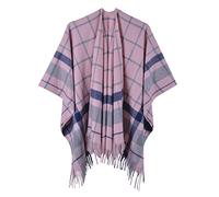 FEOYA Women's Oversized Poncho Cape Warm Shawl Blanket Wrap Plaid Reversible Capes Open Front Cashmere Cape Shawls Checked Knitted Ruana Shawl Check Color Block Autumn Winter Spring Retro 02 Pink