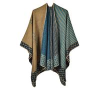 FEOYA Women's Oversized Poncho Cape Warm Shawl Blanket Wrap Reversible Printed Capes Open Front Cashmere Cape Shawls Knitted Ruana Shawl Vintage Retro Color Block Autumn Winter Spring 03 Yellow