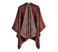 FEOYA Women's Oversized Poncho Cape Warm Shawl Blanket Wrap Reversible Printed Capes Open Front Cashmere Cape Shawls Knitted Ruana Shawl Vintage Retro Color Block Autumn Winter Spring 04 Orange