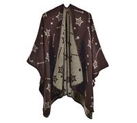 FEOYA Women's Oversized Poncho Cape Warm Shawl Blanket Wrap Reversible Printed Capes Open Front Cashmere Cape Shawls Knitted Ruana Shawl Vintage Retro Color Block Autumn Winter Spring 04 Coffee
