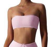 FEOYA Womens Push Up Strapless Bralettes Unlined Wireless Bras Causal Seamless Tube Top Gym Padded Bandeau Bra Pink L