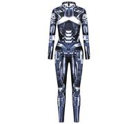 FEOYA Women's Robot Jumpsuit Halloween Playsuit Fancy Dress Cosplay Costume 3D Digital Print Bodysuit Stretch Long Sleeve Printed Catsuit Slim Fit Bodycon Romper Skinny Graphic Carnival Outfits 03 M