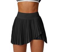FEOYA Womens Sports Skirt Gym Mini Skirts Pleated Golf High Waisted Skirts Tennis Running Skirt with Shorts Pockets Black L