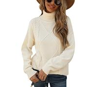 FEOYA Womens Turtle Neck Sweater Cable Knit Jumpers Long Sleeve Knitted Pullover Tops Loose High Polo Neck Jumper Winter Casual Knitwear Apricot XL