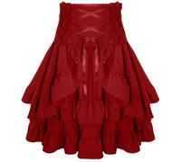 FEOYA Women's Vintage Swing Skirt Ladies Gothic Skirts Renaissance Skirts with Detachable Drawstring Skirt for Women Ladies Elegant Outfits for Everyday Casual Wear Red M