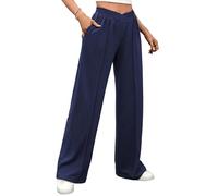 FEOYA Women's Wide Leg Sweatpants Crossover Baggy Pants High Waisted Sports Trousers Straight Leg Joggers Tracksuit Casual Lounge Wear Blue XL