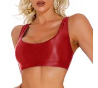 FEOYA Women's Workout Crop Tops Gym Running Crop Tank Top Sleeveless Sports Yoga Bras Shiny Stretchy Bra Top Oil Shiny Glossy Bra Red