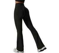 FEOYA Women's Yoga Flared Leggings Butt Lifting Flare Pants High Waisted Tummy Control Leggings Bootcut Ruched Scrunch Bums Legging Gym Sport Workout Wide Leg Bootleg Trousers Black XL Bell Bottoms