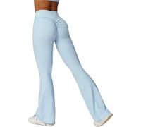 FEOYA Women's Yoga Flared Leggings Butt Lifting Flare Pants High Waisted Tummy Control Leggings Bootcut Ruched Scrunch Bums Legging Gym Sport Workout Wide Leg Bootleg Trousers Blue S Bell Bottoms