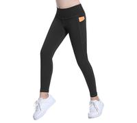 FEOYA Youth Kid's Athletic Dance Leggings Compression Pants Teen Running Active Yoga Tights Slim Fit Black 8-9 Years