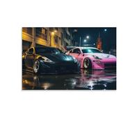 FeoYoed Canvas Wall Art Posters Decor Wall Painting Art Prints Decorations for Bedroom Living Room Office Aesthetic Japan Jdm Car 350z Black Pink Parking Rainy Season Street 12x18inch(30x45cm)