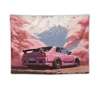 FeoYoed Car Tapestry Wall Hanging Decor Wall Art for Bedroom Living Room Dorm Picnic Japan Jdm Car R34 Pink Cherry Tree Mount Fuji 30"x40"