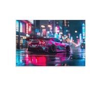 FeoYoed Wall Art Posters Jdm Car R35 Neon City Night Scene Modern Aesthetic Decor Prints for Bedroom Living Room Office with Premium Fade Resistant Canvas 12x18inch(30x45cm)