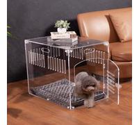 Feoyoho Modern Clear Acrylic Dog Crate Furniture with Cushion, Secure Indoor Kennel for Medium & Small Dogs, 27.5" L Side End Table Dog Cage with Latch Lock